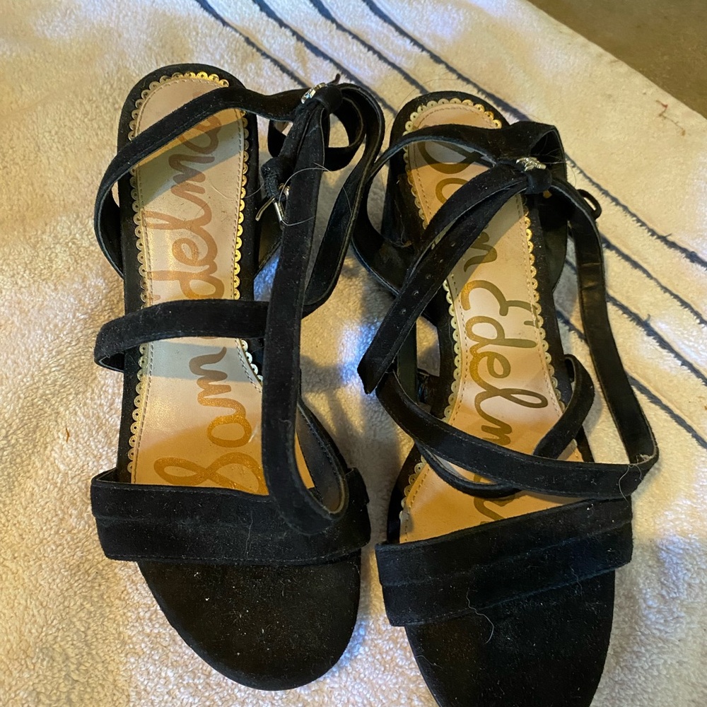 Sam Edelman Black Suede Multi-Strap Heeled Sandals